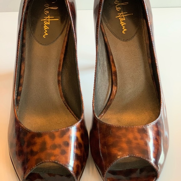Cole Haan Patent Leather Tortoise Pumps with open toe - Picture 4 of 6
